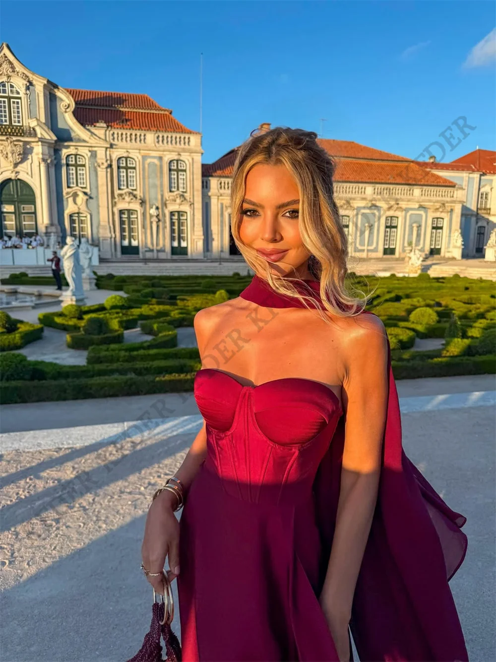 Customized Burgundy A Line Women Sweetheart Evening Dress Sleeveless Wedding Dresses Evening Dresses for Events Gowns Pleated