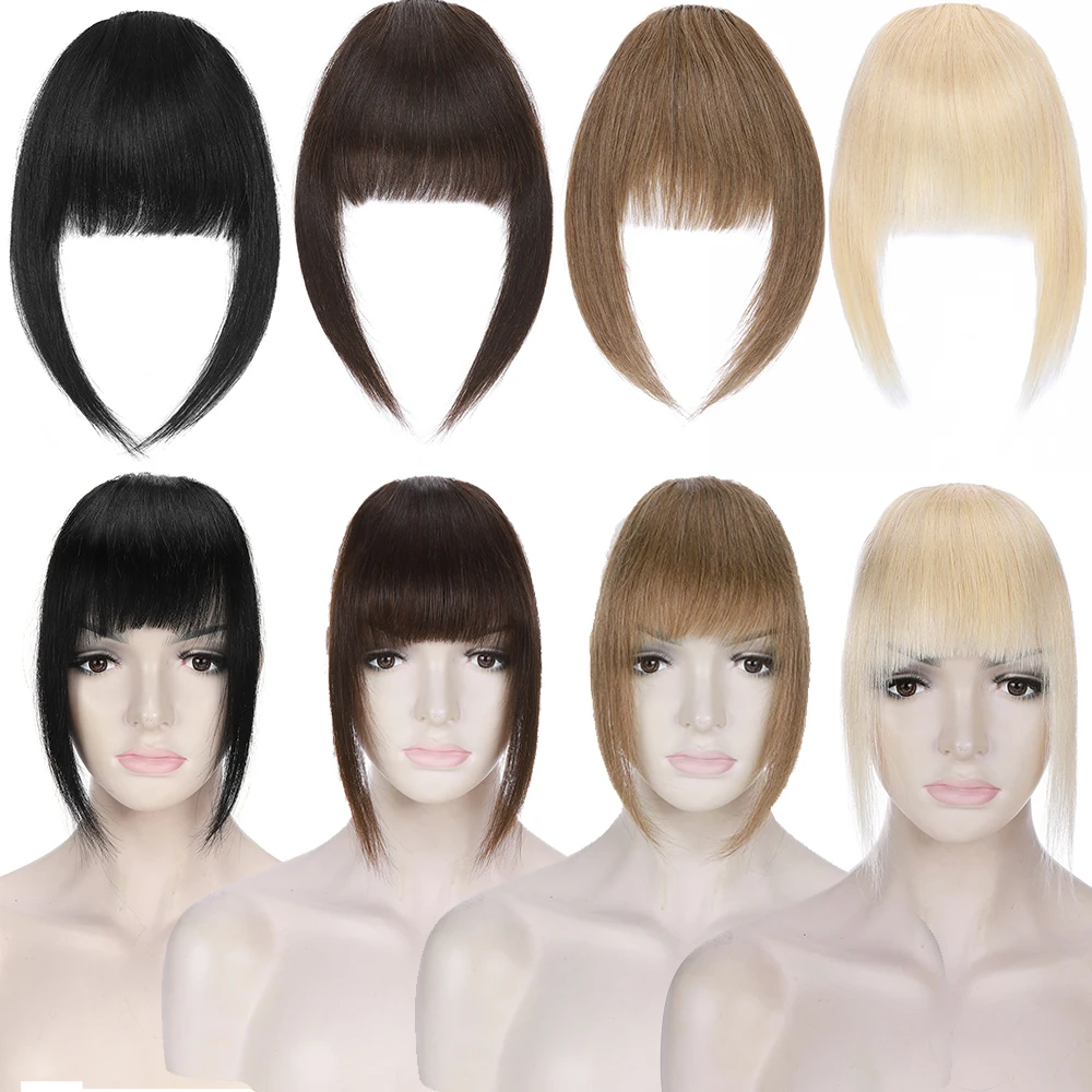 Rich Choices 14g French Bangs With Temples For Women Real Human Hair Fringe Clip In Bangs Hairpiece Brown Straight Extensions