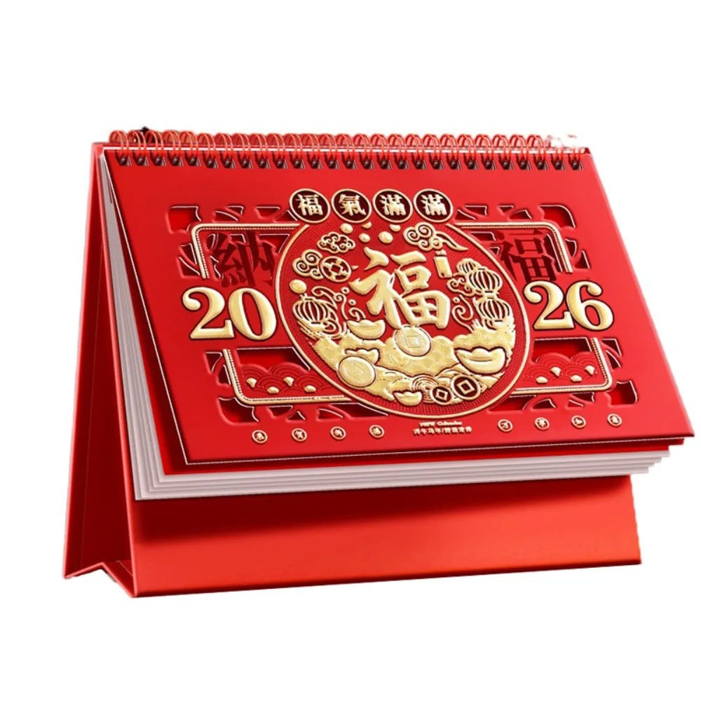 

Horse Year 2026 Desk Calendar Traditional Zodiac New Year Calendar Cartoon Coil Binding Standing Flip Calendar Home Decoration