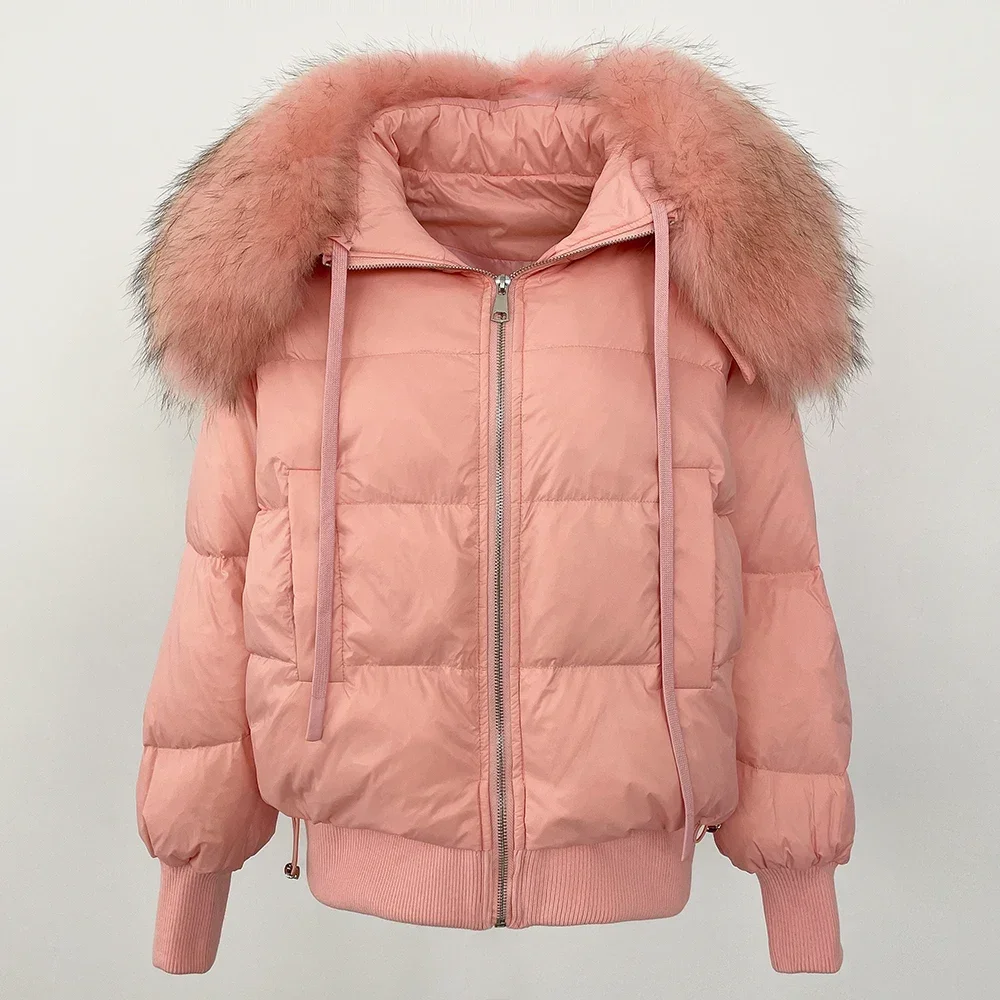 Puffer Jacket Real Fur 90 White Duck Down Coat Short Parkas Female Natural Raccoon Fur Coat Women New 2024 Winter Thick Loose