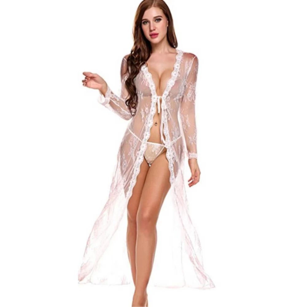 Abito da notte sexy in pizzo di grandi dimensioni - Intimo romantico Gonna lunga Indumenti da notte per donna Lingerie taglie forti