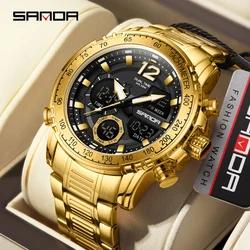 SANDA G Style Military Outdoor Sports Watch Waterproof Stainless Steel Quartz Wristwatch LED Electron Digital Business Men Clock