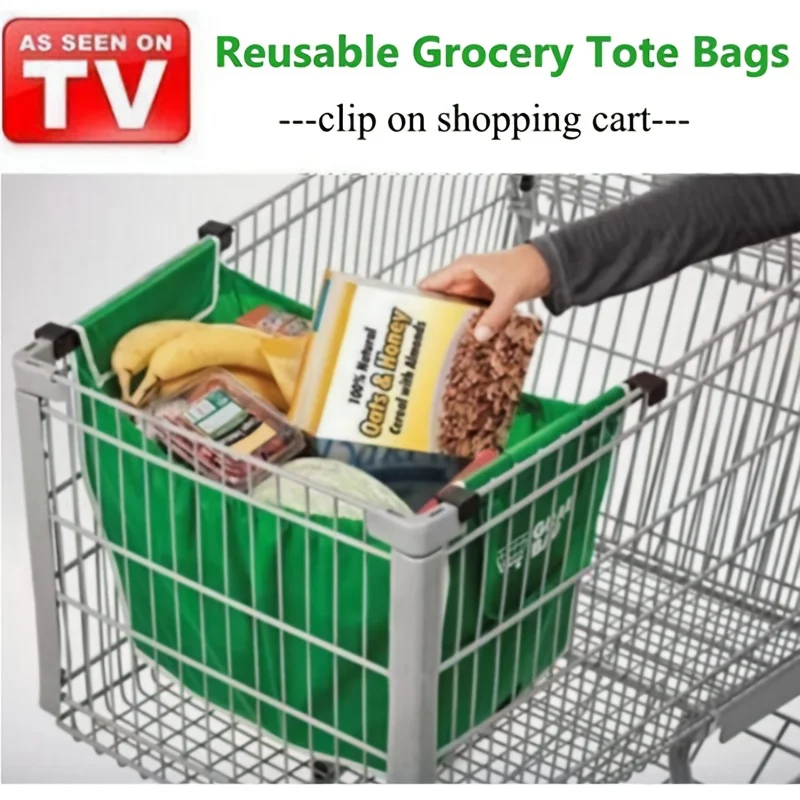 2/4er-Pack faltbare Einkaufstaschen aus Vliesstoff mit Griffen und Clips, tragbar, langlebig, für Supermarkt, Reisen, Urlaub, Lebensmitteleinkauf – Detail 2