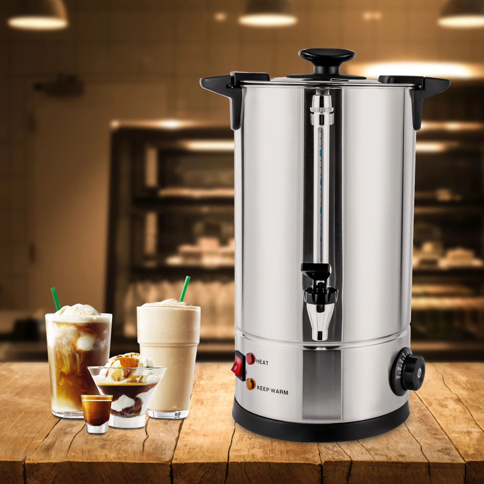 

Commercial Coffee Urn Hot Water Urn with Thermostat Control, 1KW 10L/2.6Gal Temperature Adjustable(86-230°F)