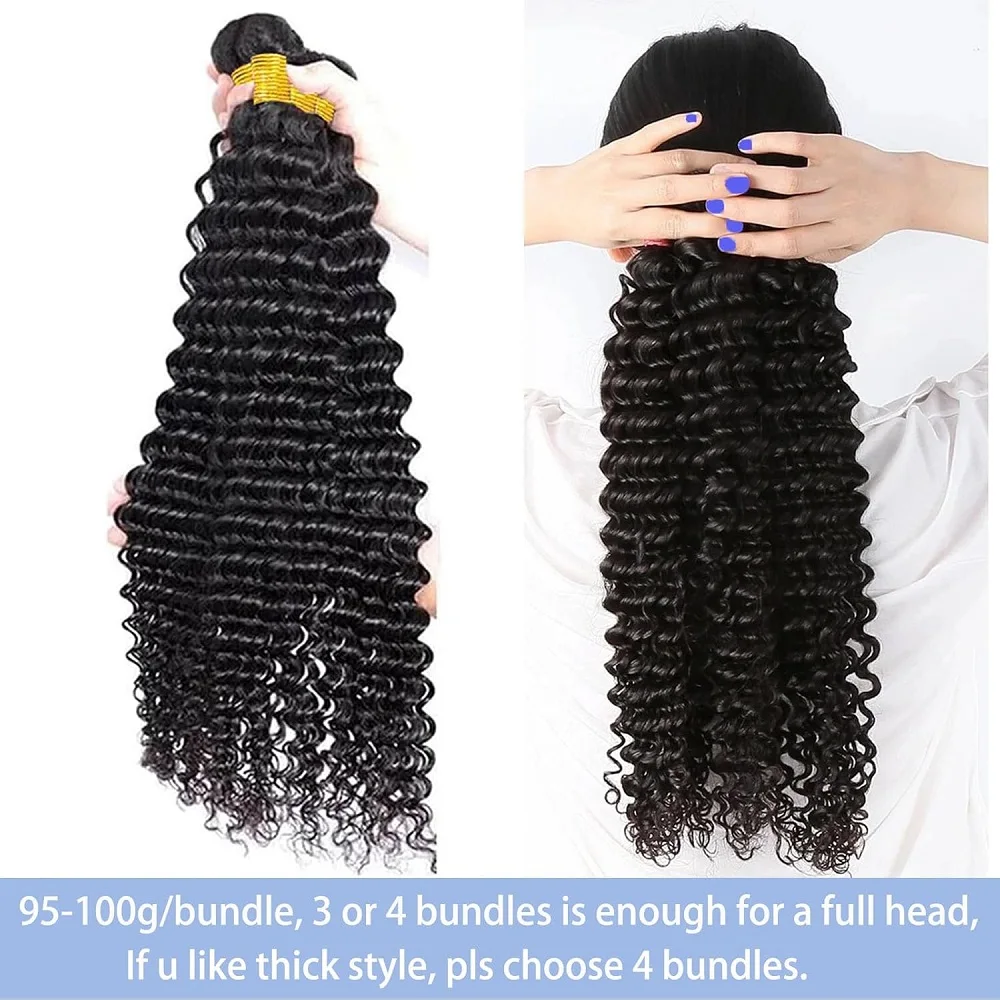 12A 人毛ディープウェーブバンドル 100% 未処理ブラジルレミーバージンヘアエクステンション織りナチュラルカラー黒人女性用