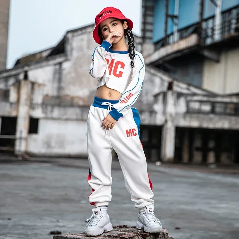 La nuova versione coreana del vestito da ballo di strada da ragazza, top corto a maniche lunghe, abbigliamento per spettacoli di danza jazz per bambini