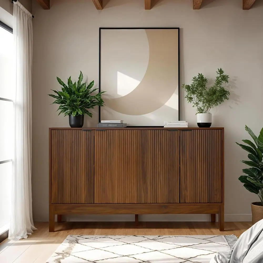 55ern 4-Door Sideoard StoraCainet, uet, Media Cainet, Cupoard, Entryway Accent Tale, ookcaw/Reed Panels and Adjustale Shees – Wa
