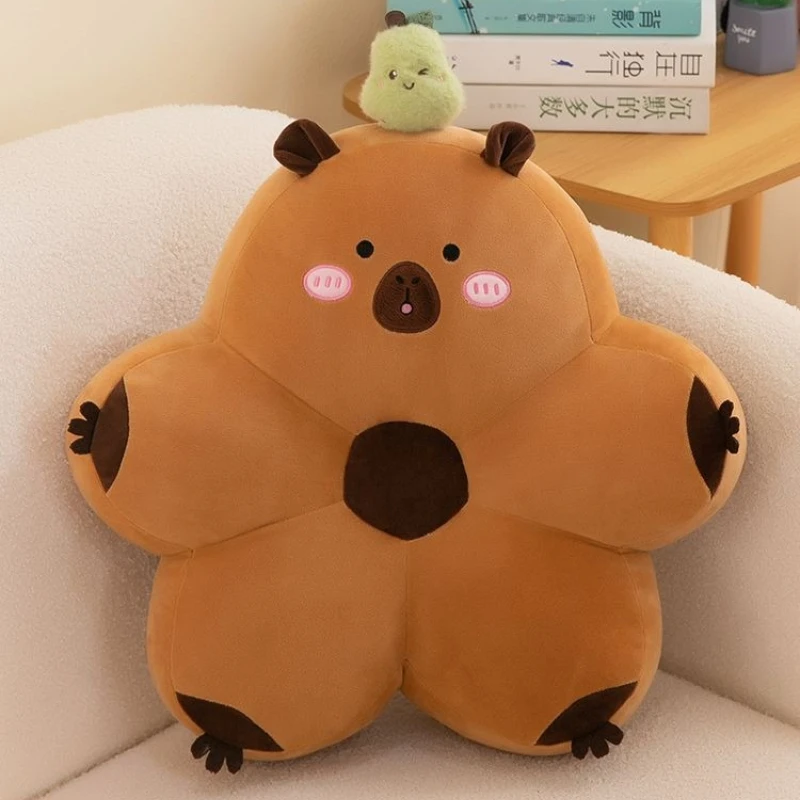 Cute Petal Shaped Plush Capybara Lumbar Pillow Backrest for Bedroom Office Student Car Seat Cushion Decor
