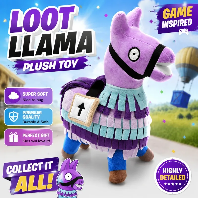 Peluche de Llama de Fortnite, Figura de Caballo Morado, Muñeco de Personaje de Juego, Juguete Coleccionable, Regalo de Cumpleaños para Niños, Decoración de Fiesta