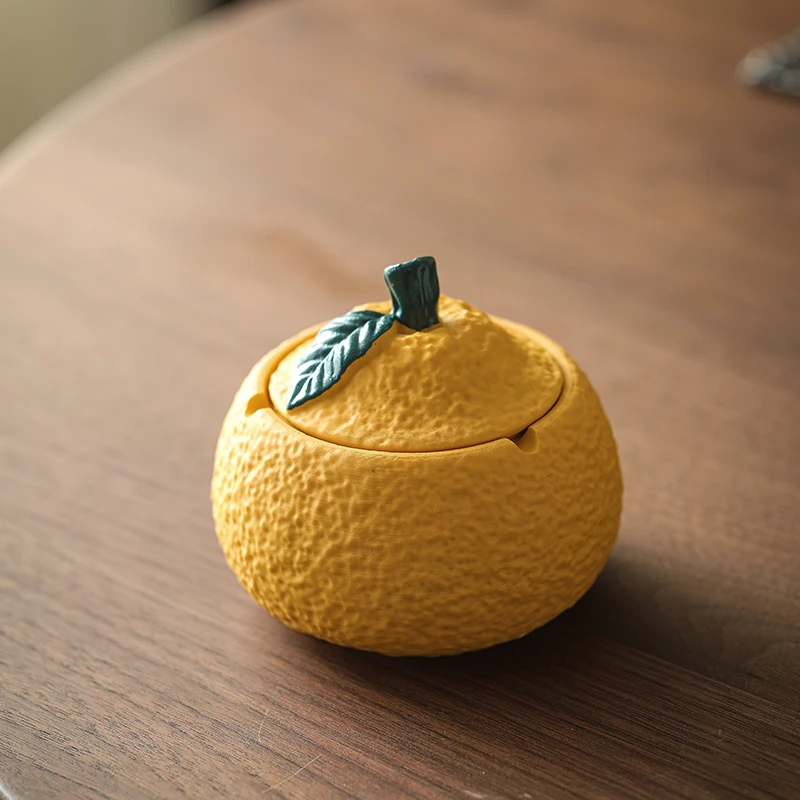 Orange Ashtray with Lid Cute Tea Room Home Decoration Small Living Room Coffee Table Anti Fly Dustproof Office Ashtray