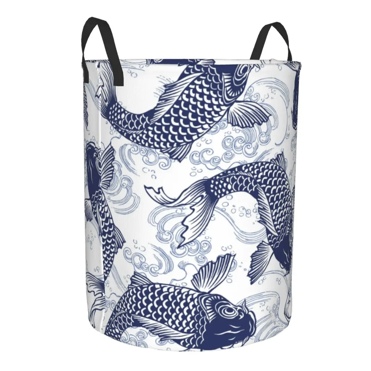 Folding Laundry Basket Blue Fish Carp Koi Wave Pattern Dirty Clothes Toys Storage Bucket Wardrobe Clothing Organizer Hamper