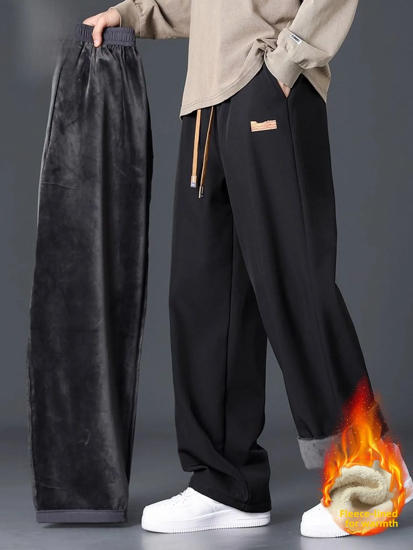 

Утепленные брюки на флисовой подкладке, прямые, теплые, свободного кроя, для спорта и отдыха, весна 2026, новинка