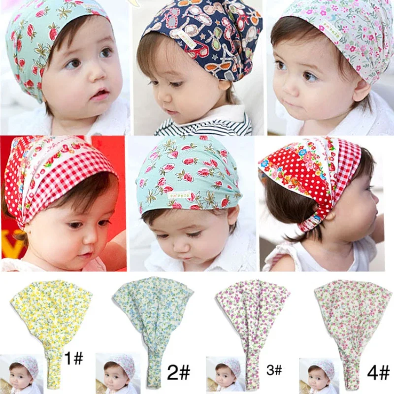 Children's Fashion New Summer Printed Flower Headband Hat Cute Elastic Soft Multi-color Headwear Knitted Baby Girl Headscarf