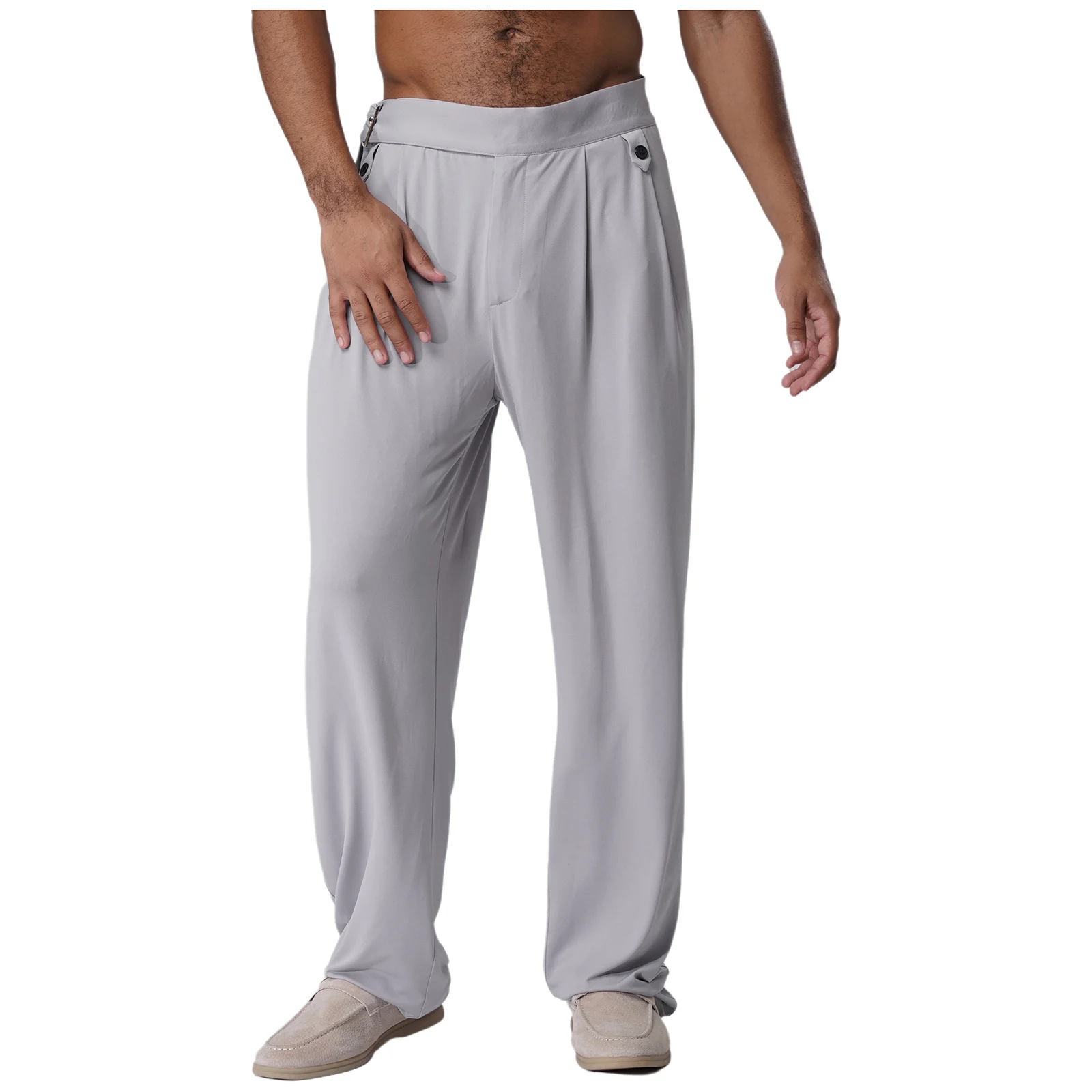 

Mens Modern Ballroom Dance Pants Dancewear Party Stage Performance Costume Solid Adjustable Buckle Belted Trousers with Pockets