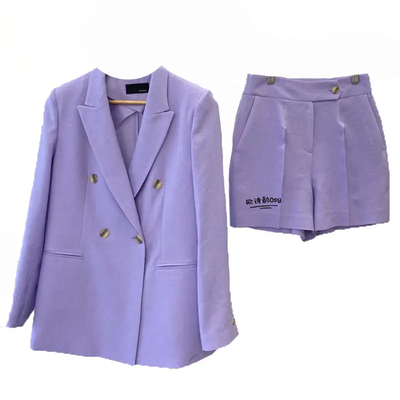 Blazer e pantaloncini di lino Set donna 2023 estate coreano sciolto Casual sottile cotone lino vestito cappotto due pezzi abiti Z2183
