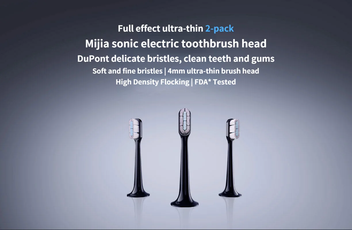 Mijia-Cabezal de cepillo de dientes eléctrico T700, 2 piezas, Sónico, 4mm, ultrafino, adaptable, higiene bucal limpia