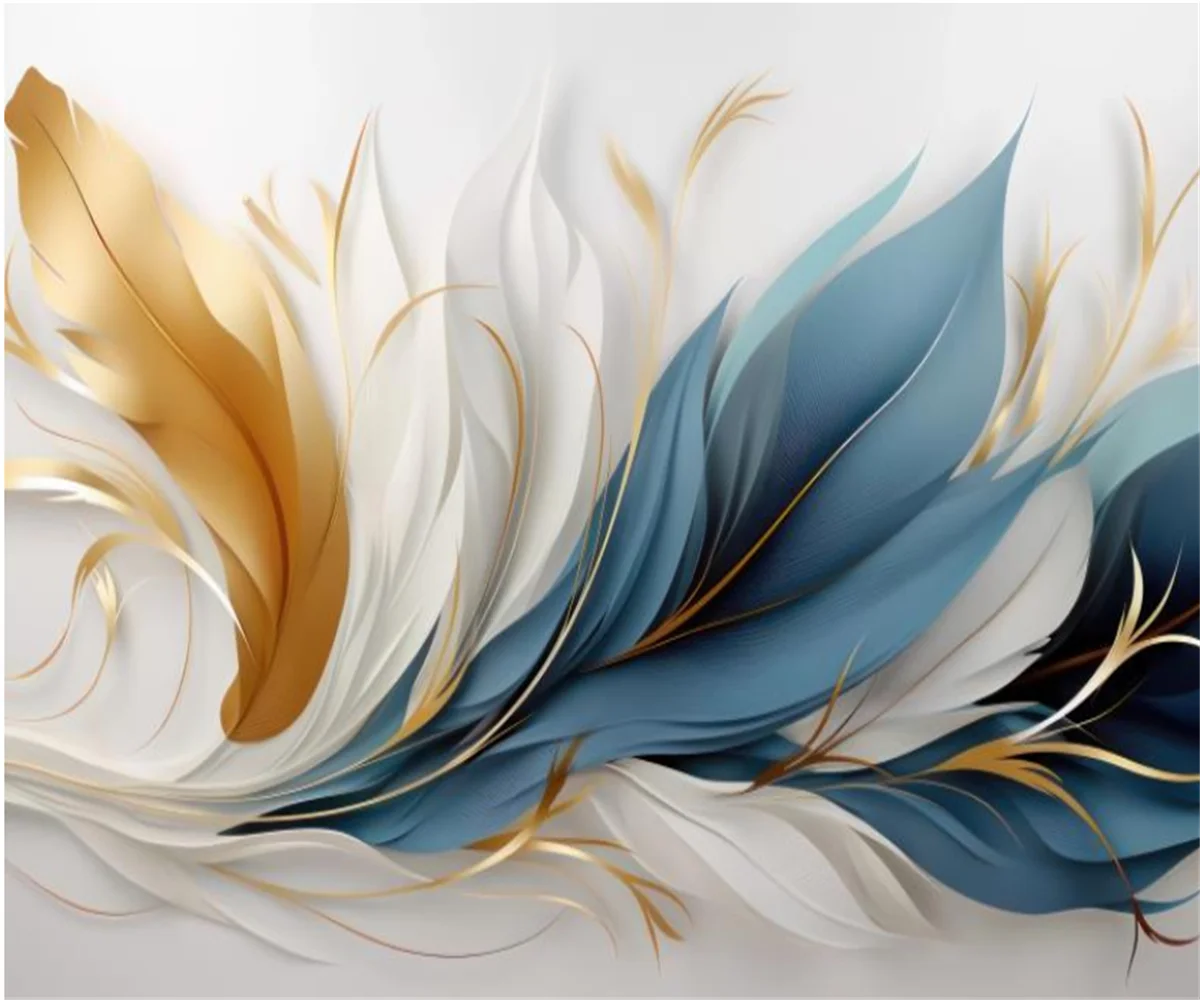 Customized wallpaper light luxury modern feather art abstract color leaf wallpaper TV background decoration 3d wallpaper