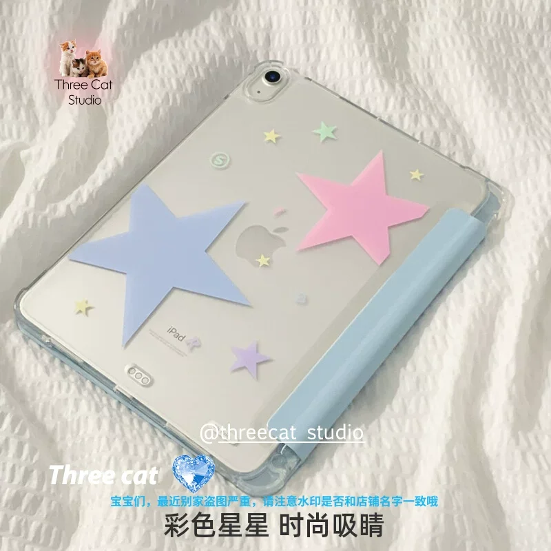 

Чехол для iPad с дизайном в виде разноцветных звезд в корейском стиле - для iPad 11, 10 Pro, Air 7, 6, 5, Mini 6, 4 - складная крышка Y+3 с отсеком для стилуса (11 дюймов)