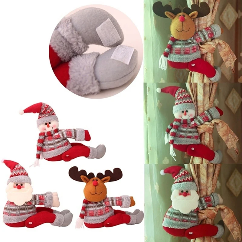 Curtain Buckles SnowmanSanta Claus Elk Christmas Curtains Clasp Househod Bedroom Decor Accessories Creative Curtain-tie Rings