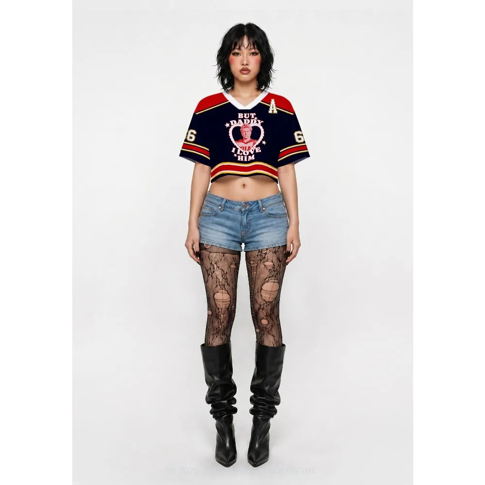 Ladies' Fitness Exercise, Trendy, Y2K， University City Virtual Team Support Uniform, Women's Crop Top V-neck Spicy Girl Outfit
