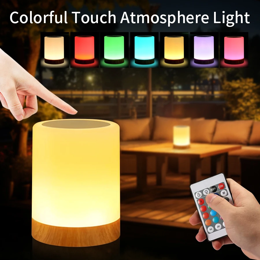 7/13 Color Changing LED Night Light RGB Touch Control Dimmable Bedside Lamp USB Rechargeable Table Lamp Night Desk Decor Gift