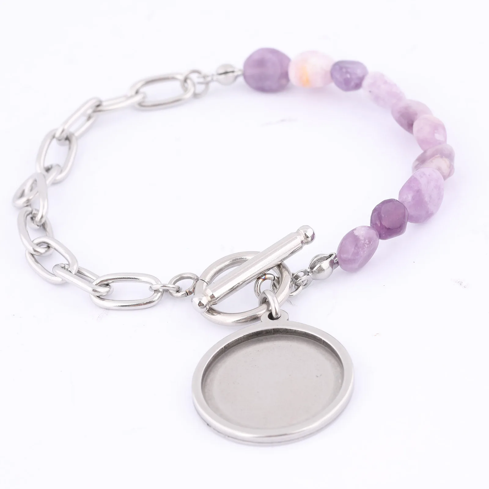 3 szt. Fioletowy kamienny łańcuszek bransoletka podstawa półfabrykaty Fit 20mm Cabochon ustawienie półfabrykaty ze stali nierdzewnej Diy komponenty do wyrobu biżuterii