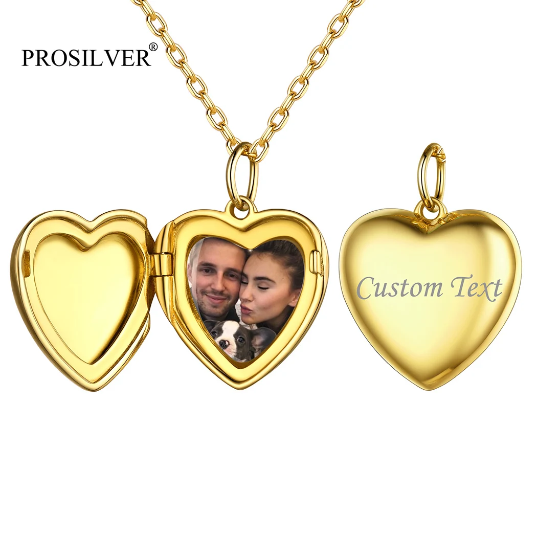 

PROSILVER Heart Locket Custom Photo or Text Sterling Silver Minimalist Pendant Necklaces Rose Gold/Gold Color for Women PYP15058