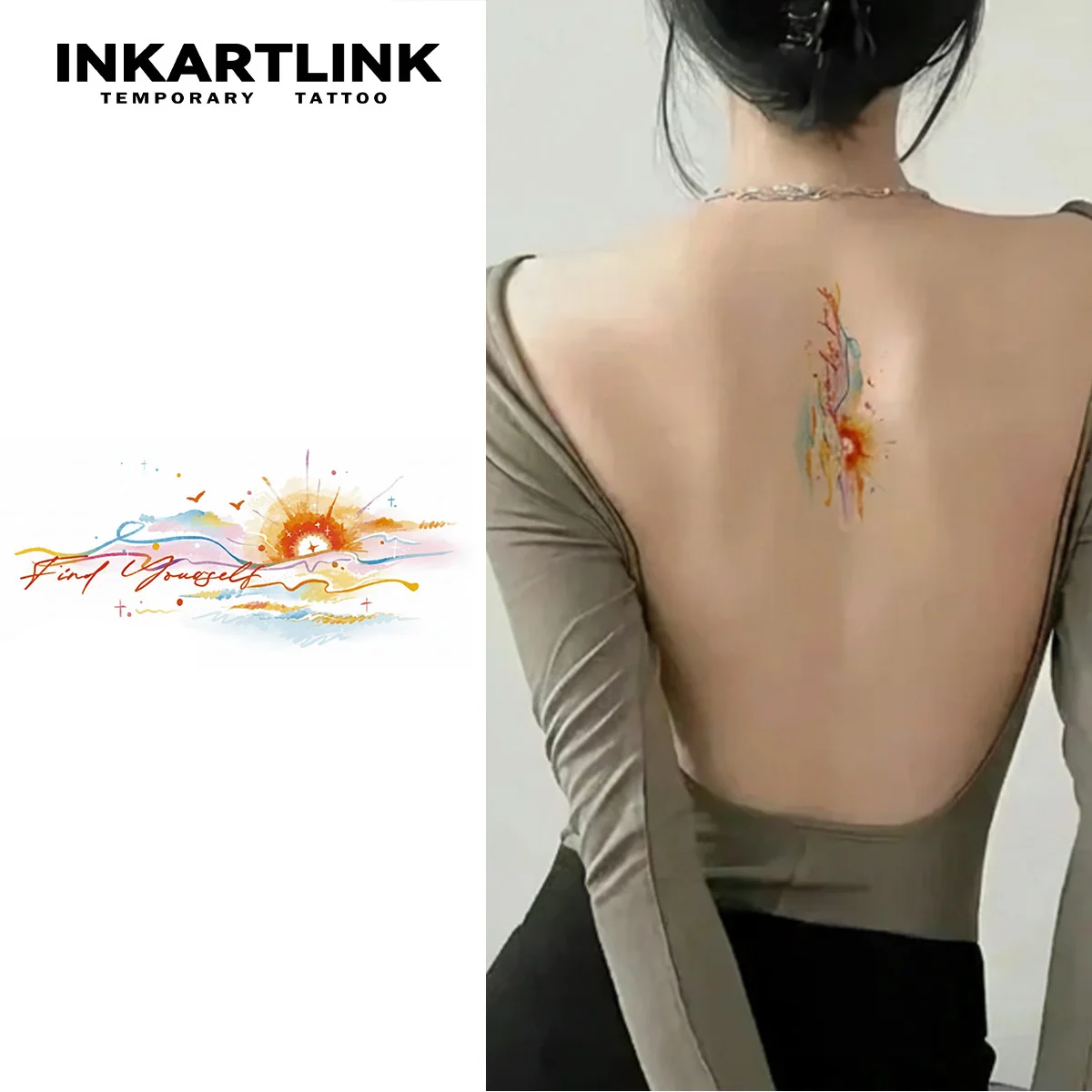 INKARTLINK Temporary Tattoo Stickers Waterproof Color Printing Art Landscape Painting Temporary Tattoo Party Supplies DIY Sticke
