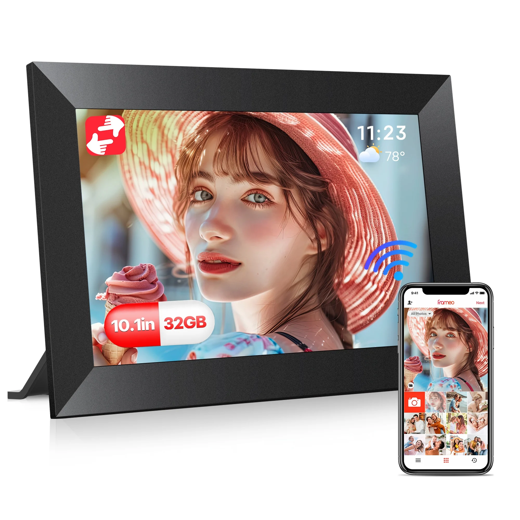 Frameo 10 Inch WiFi Digital Picture Frame, Smart Digital Photo Frame 1280x800 IPS Touchscreen 32GB, Photo/Video Sharing Anywhere