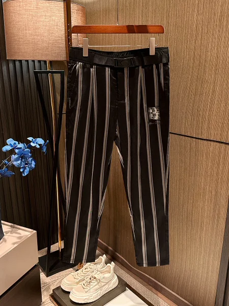 

Ele Slim Fit Men's Summer Casual Pants Elastic Waist Thin Stripe Design Breathable Lightweight Faion Urban Sle