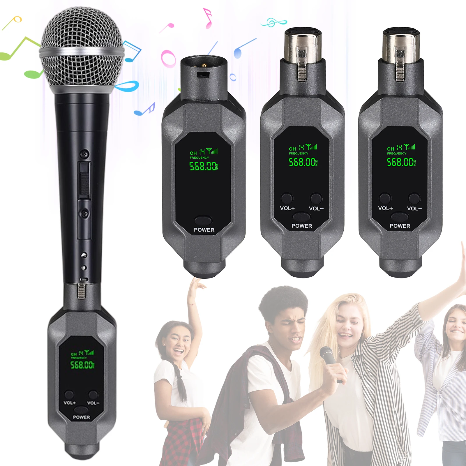 Wired To Wireless Microphone Converter Plug and Play Microphone Transmitter Receiver for Condenser/Dynamic Mics Audio Interface