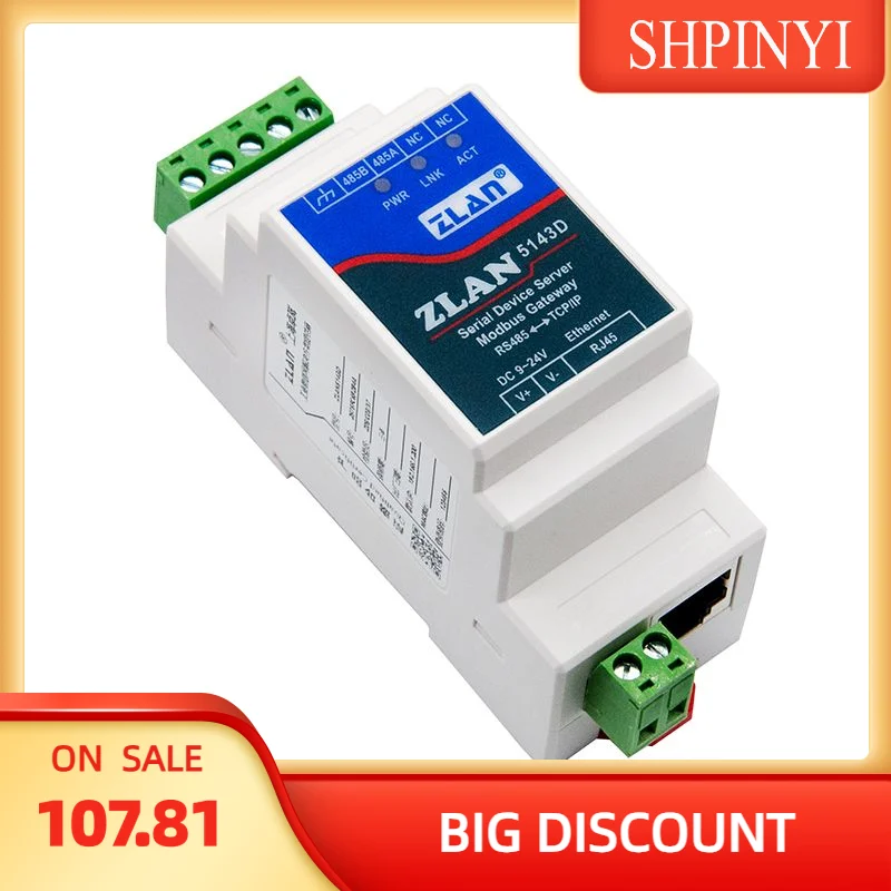 ZLAN5143D Small Size Din Rail Mounted Modbus RTU TCP Ethernet One Serial Port IoT Applications Modbus Communication Networking