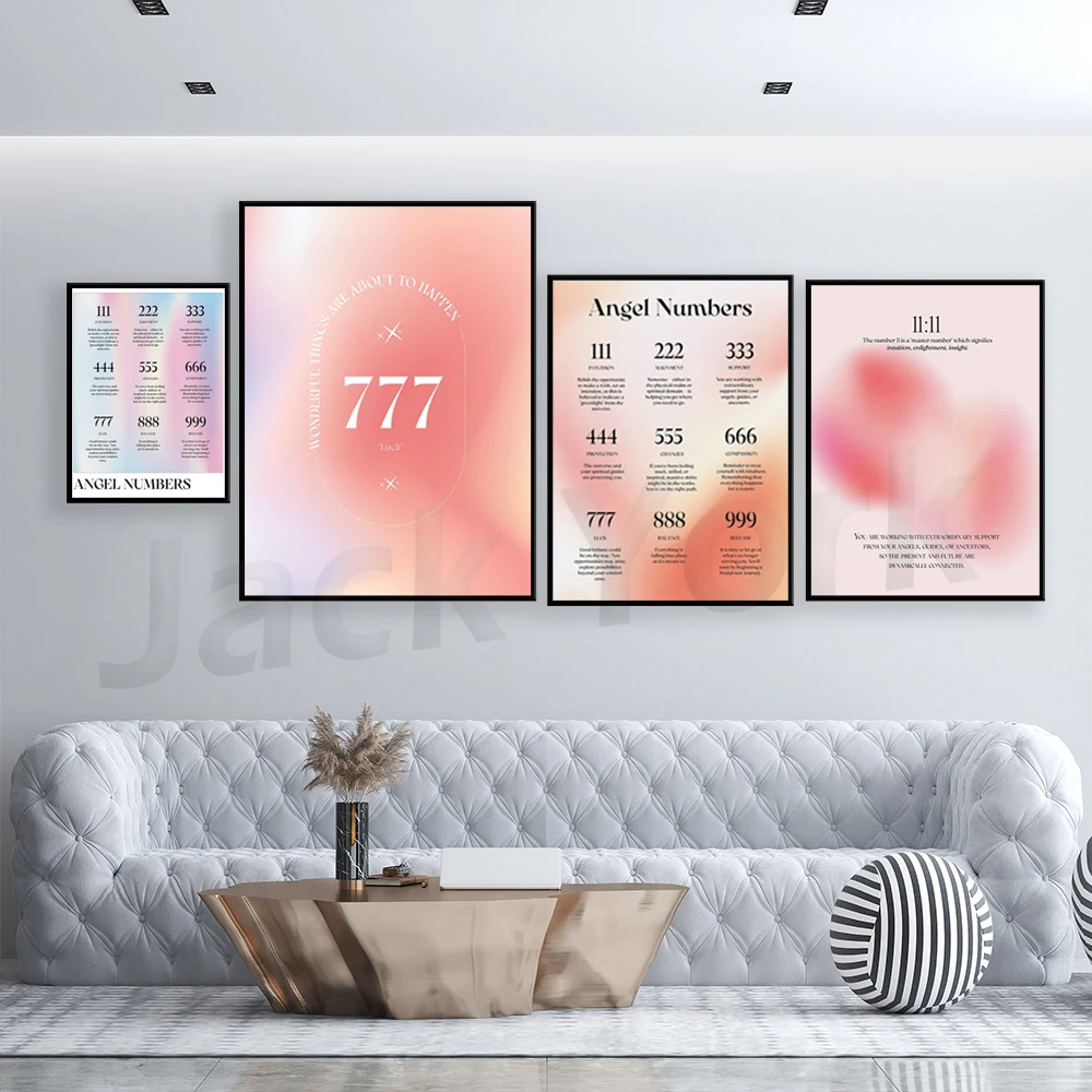 Angel Numbers Poster Manifest Gradient Wall Art Spiritual Print, Abstract Colour Gradient Home Decor, Positive Affirmation