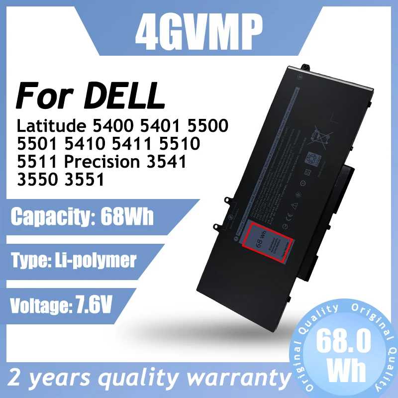 Batería nueva de 7,6 V, 68 Wh, 4GVMP, código: 4GVMP, batería para portátil Dell Latitude 5500, 5501, 5410, 5411, 5510, 5511, 5400, 5401