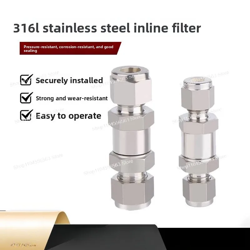 316L Stainless Steel Double Ferrule Inline Filter – High-Pressure Straight-Through Filter Valve for Gas Lines