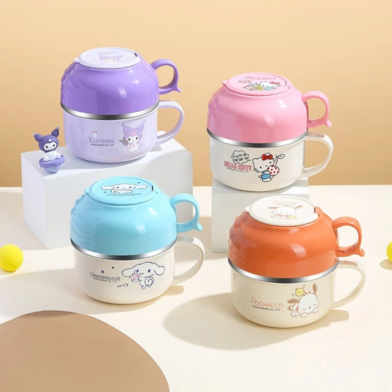 

Sanrio Hello Kitty Instant Noodle Bowl with Lid SS304 Lunch Box Cartoon Kuromi Pochacco Portable Double Layer Student Meal Cup