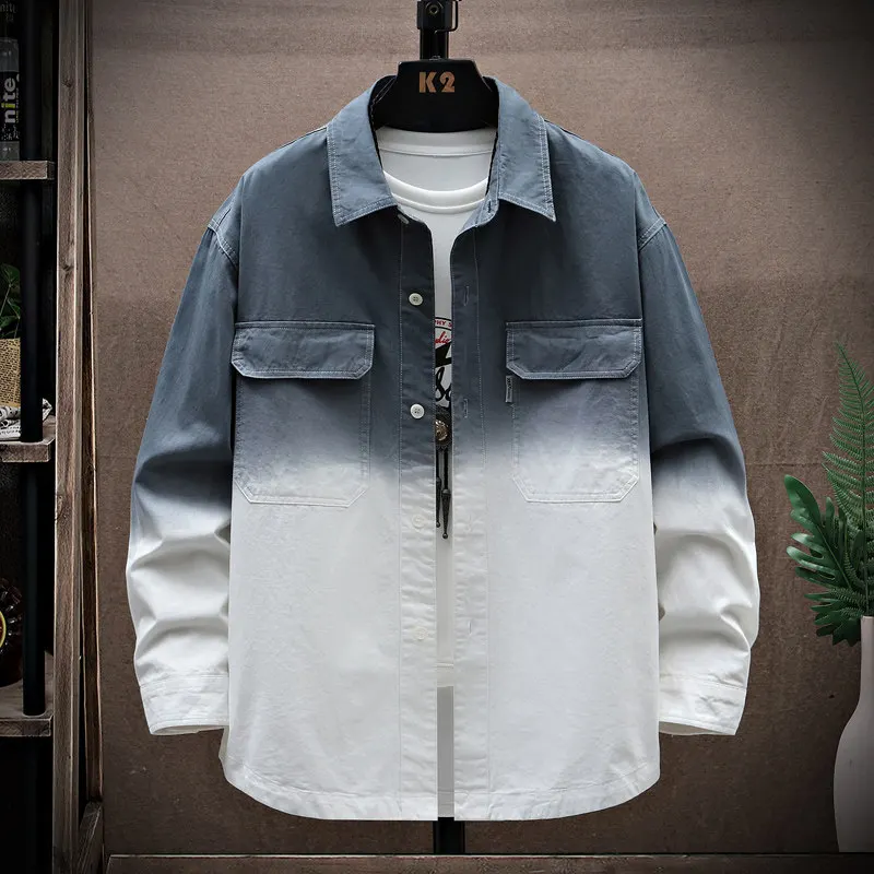 

Spring Autumn adient Long Sve Collar Men's irt Faionable Casual Versatile Youthful Printed Open Cardigan Top