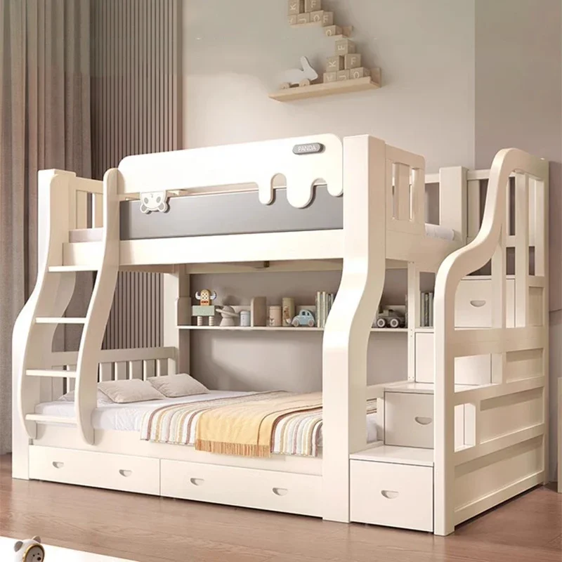 Storage Home Simple Double Bed Modern Whitr High Wooden Bedding Bed Children Human  Furniture