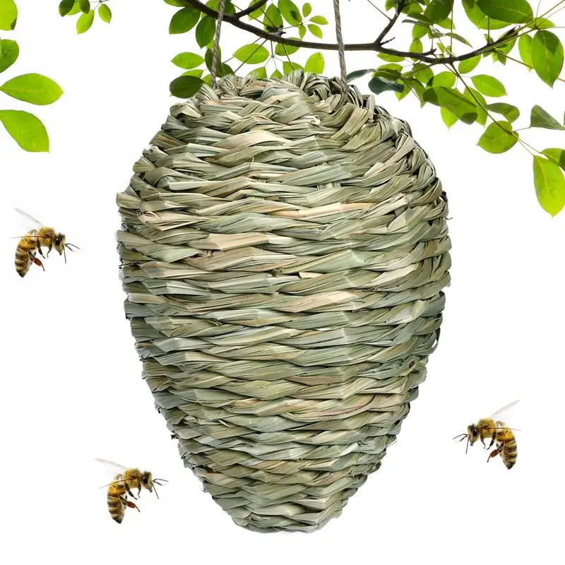Fake Hornet Nest Wasps Trap Hangable Woven Decoration Artificial Bee Hive For Porch Patio Orchard Outdoor Garden Farm