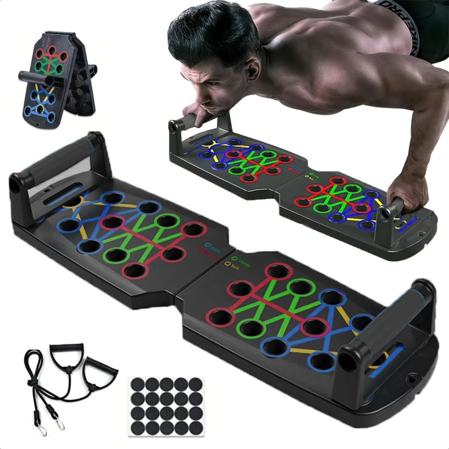 Juego de gimnasio portátil resistente para el hogar, mancuernas ajustables, barra de flexiones plegable, bandas de ejercicio, estera de entrenamiento, Ideal para cumplir intenso