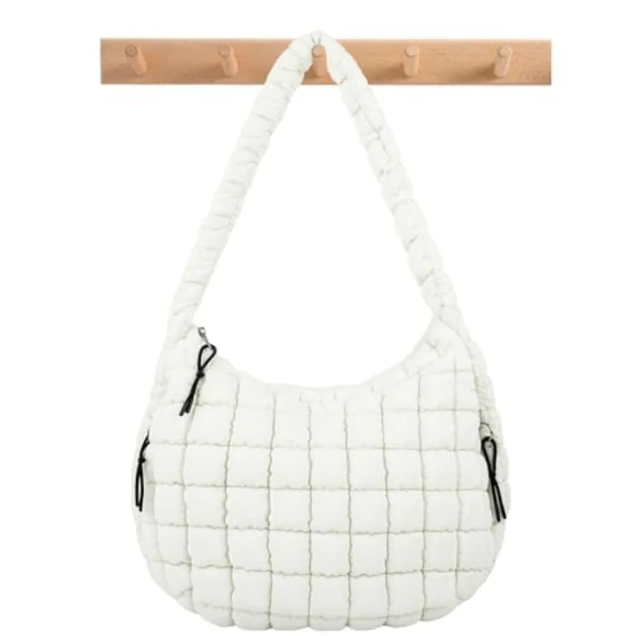 

Quilted Puffer Tote Bag Puffy Crossbody Shoulder Bag with Zipper Nylon Hobo Handbag Travel Carryall Bags for Women Girls