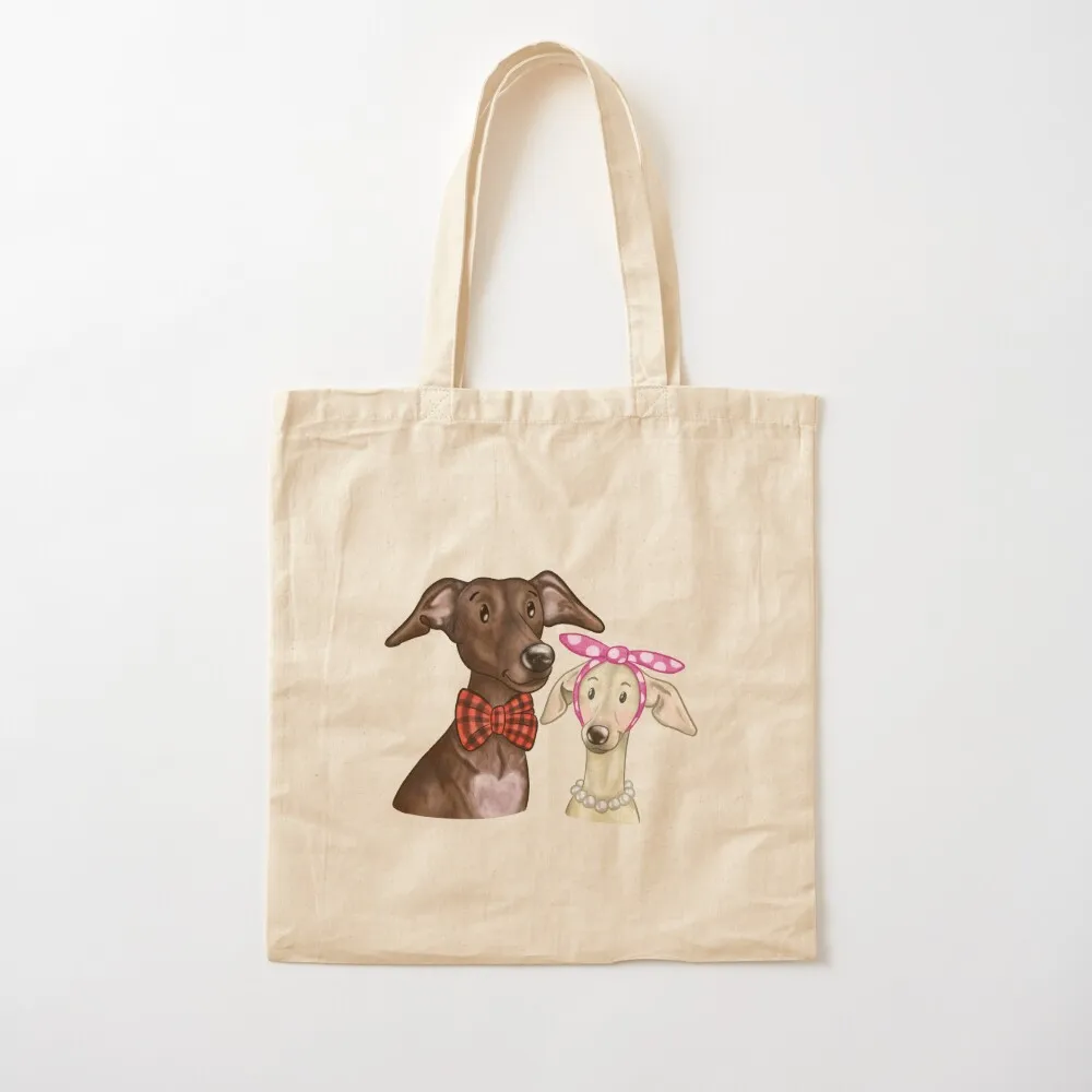 Italian Greyhound / Whippet Cute Dog Illustration Lucas and Perla Tote Bag Women bags canvas tote bags