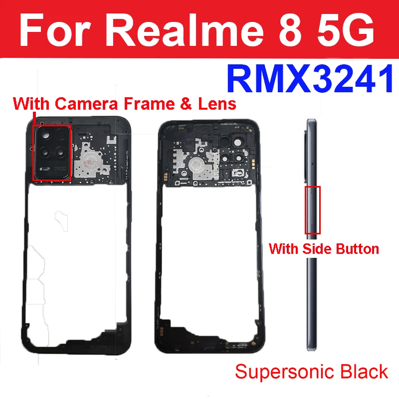 For Realme 8i 8 Pro 8S 8 4G 5G Middle Frame Housing Bezel Middle Frame Cover With Side Button Camera Lens Cover Repair