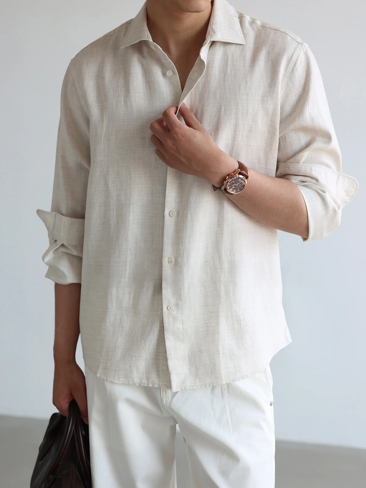  Linen- Blend Shirt Men's Business Casual Loose Fit Sweat-Wicking Long Sleeve Button-Up Shirt for Holiday