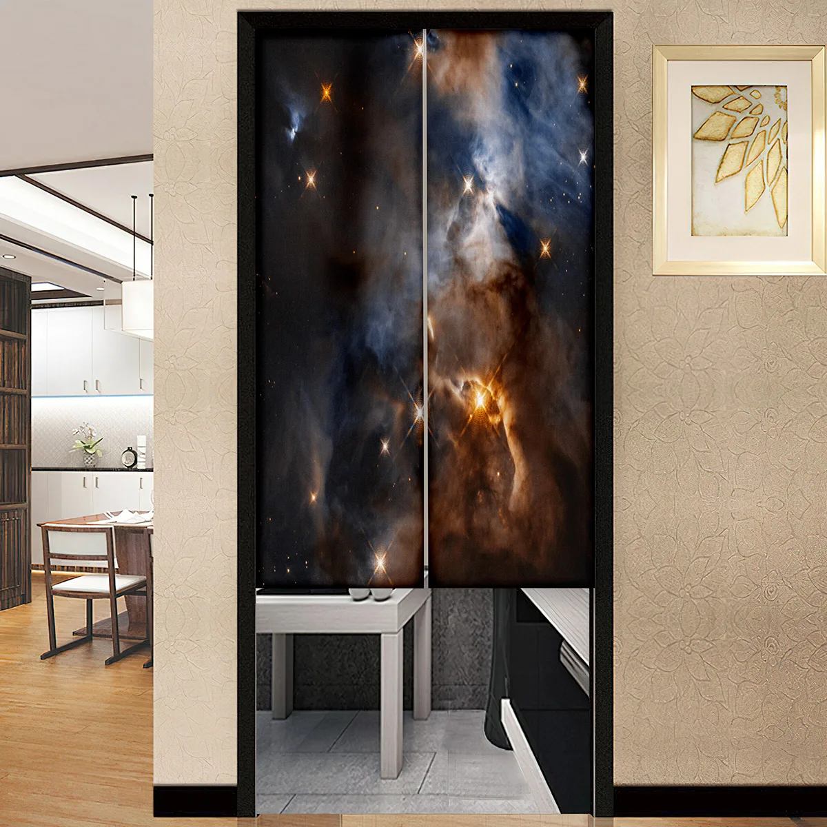 Galaxy printing Door Curtains Space Universe Nebula Night Starry Home Decor No Punching for Kids Boys Teens Bedroom Living Room