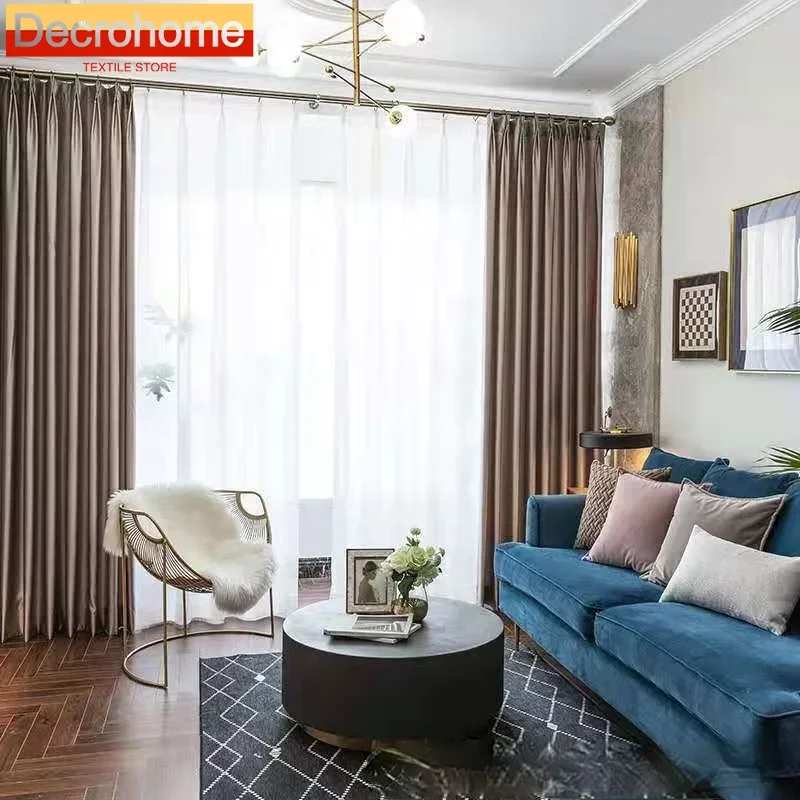 

Modern Light Luxury Curtains Texture Satin Gloss Imitation High Precision Calm Atmosphere Living Room Curtain Customization