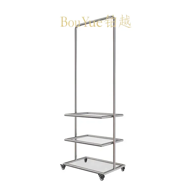 for Stainless Steel Floor to Ceiling Clothing Rod with Wheels Mobile Display Rack for Men Women Clothing Stores Hotels