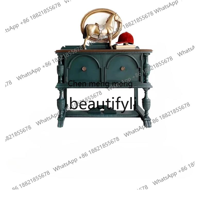 

French retro wind solid wood carving flower porch dining side cabinet villa art living room decorative cabinet H