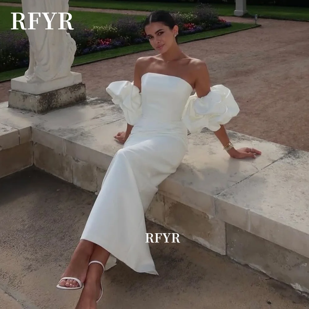 

RFYR Tea Length Prom Dress Detachable Sleeve Party Dress Straight Princess Dress Evening Dress for Arabic Women Customized