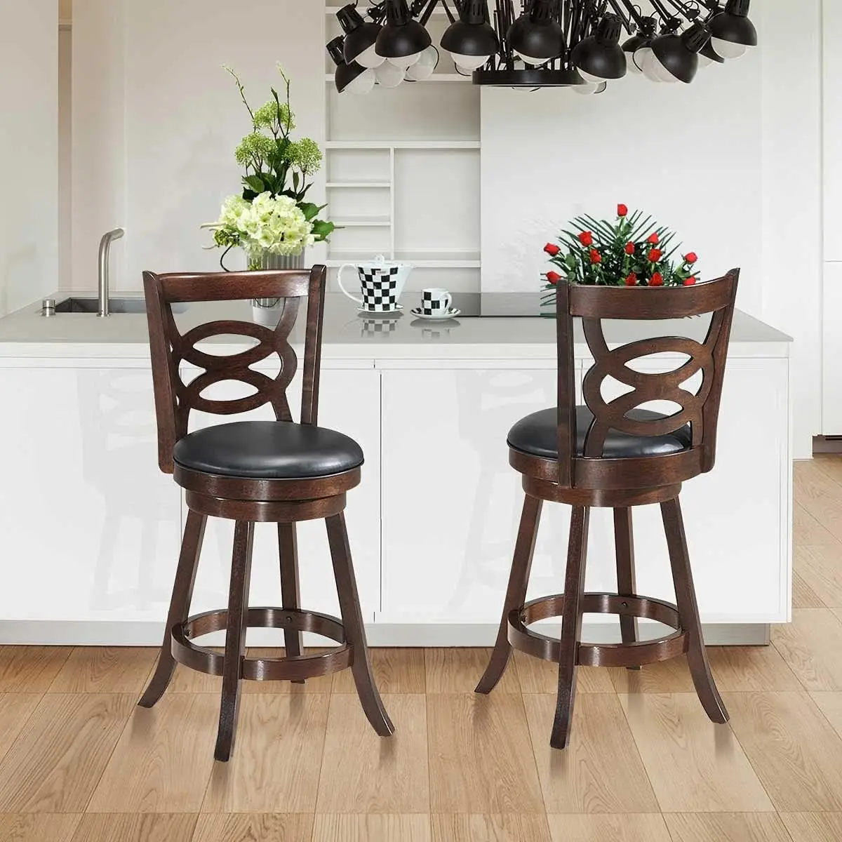 ERGOMASTER Swivel Bar-Stools Set of 2 Brown Counter Height Barstool 24 Inch Seat Bar Chair